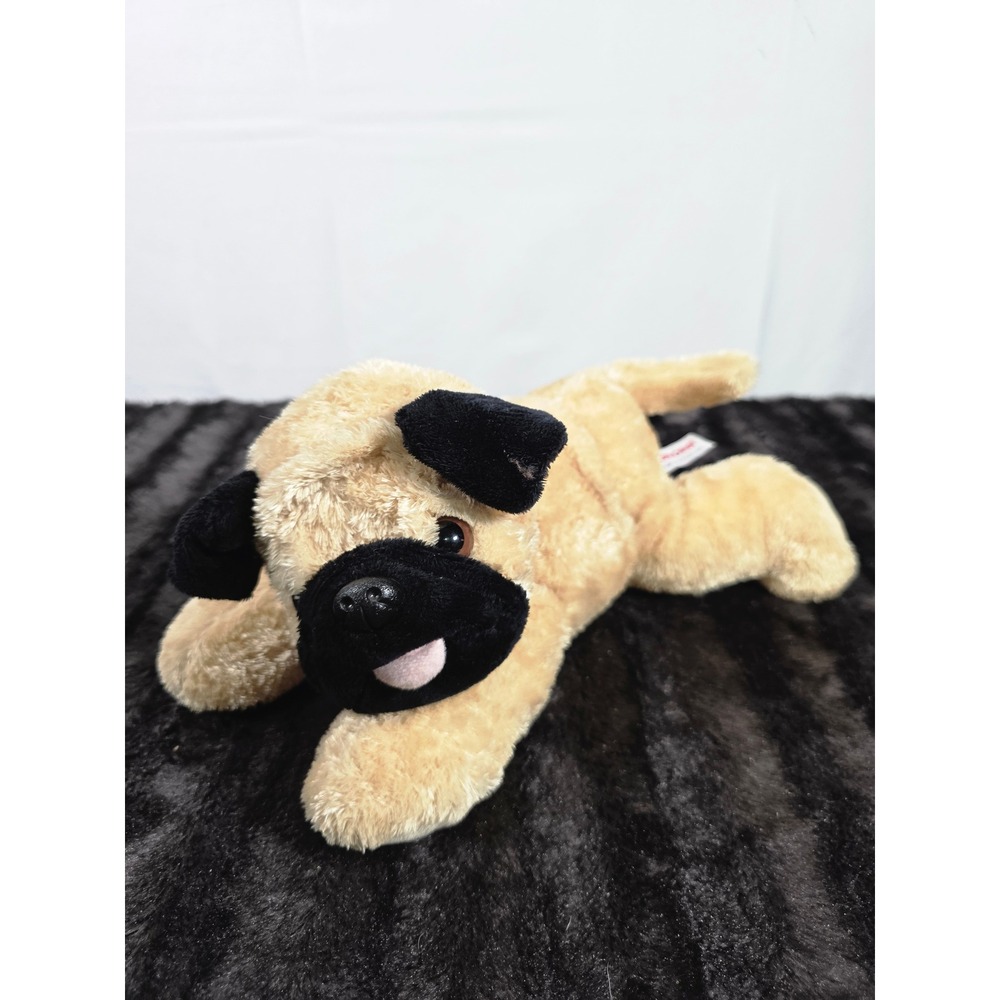 Aurora World Pug Plush Stuffed Animal Tan Black Dog Lying Down Toy